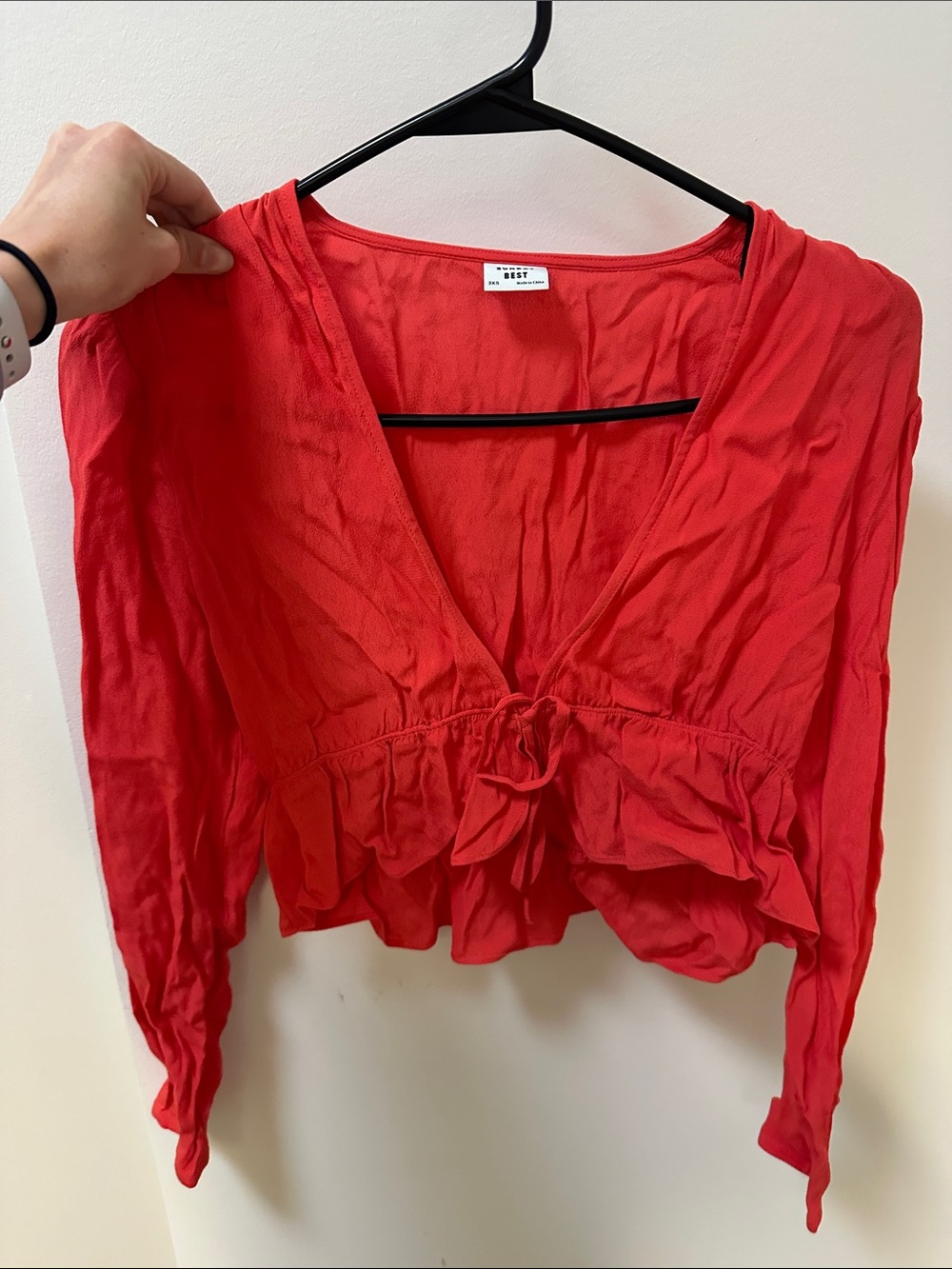 Sunday Best Red Tie-Front Cropped Shirt